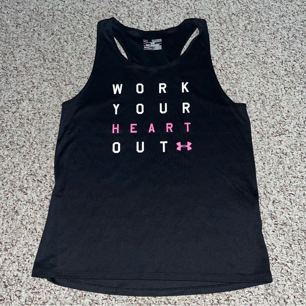 Under Armour WORK YOUR HEART OUT Fitted Muscle Tank Youth XL Black/Pink heatgear